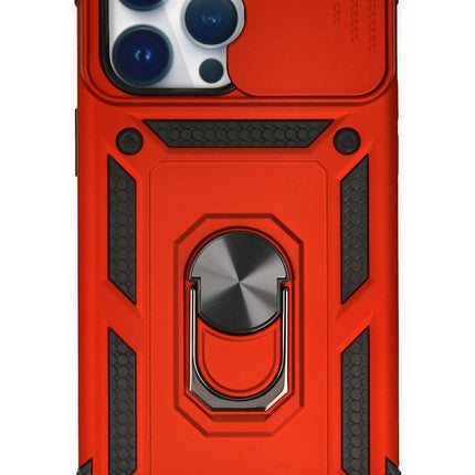 iPhone 14 Pro Pars Lens Yüzüklü Silikon Kılıf - Kırmızı