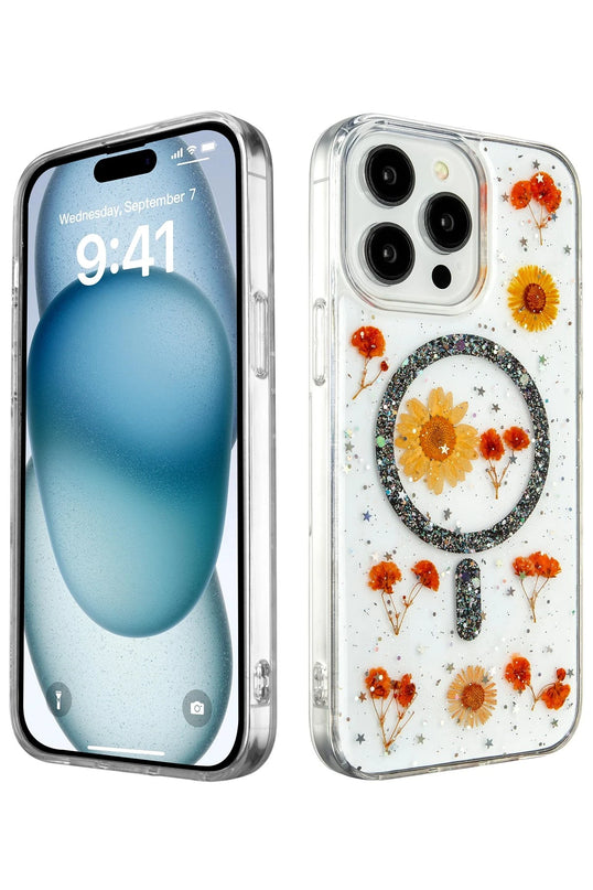 iPhone 14 Pro Max Daisy Simli Magsafe Kapak Kılıf - Siyah