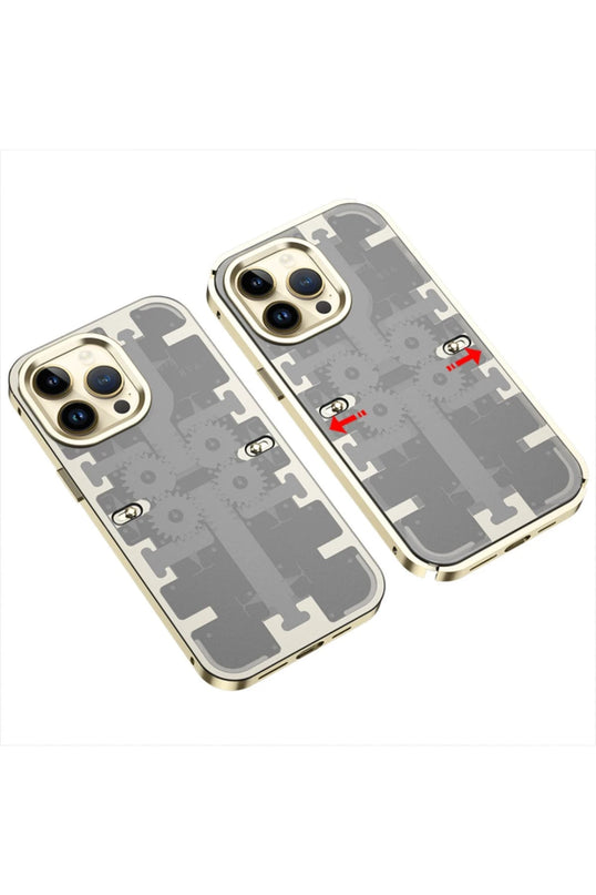 iPhone 14 Pro Max Mekanik Bumper Kapak Kılıf - Gold