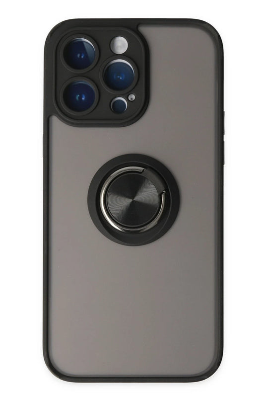 iPhone 14 Pro Max Montreal Yüzüklü Silikon Kapak Kılıf - Siyah