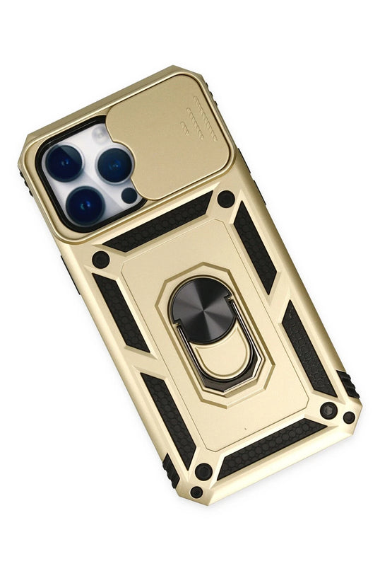iPhone 14 Pro Max Pars Lens Yüzüklü Silikon Kılıf - Gold 3