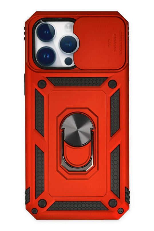 iPhone 14 Pro Max Pars Lens Yüzüklü Silikon Kılıf - Kırmızı