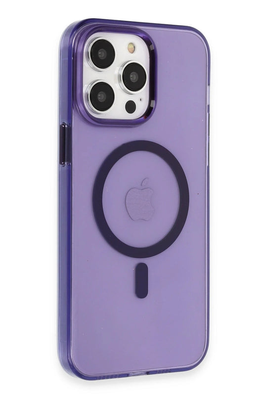 iPhone 14 Pro Max Tron Şeffaf Magsafe Kapak Kılıf - Derin Mor