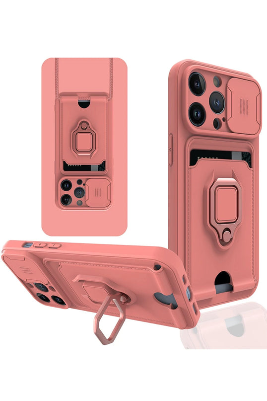 iPhone 14 Pro Max Zuma Kartvizitli Yüzüklü Silikon Kılıf - Pembe
