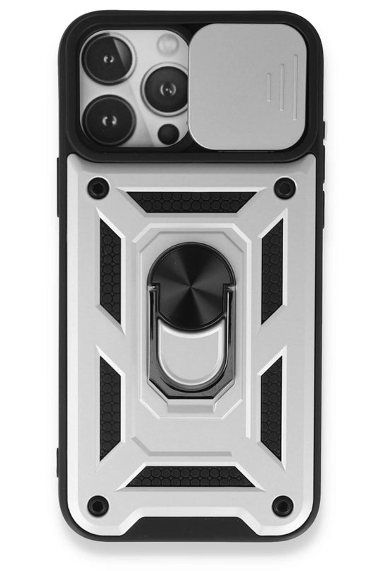 iPhone 15 Pro Pars Lens Yüzüklü Silikon Kılıf - Gümüş
