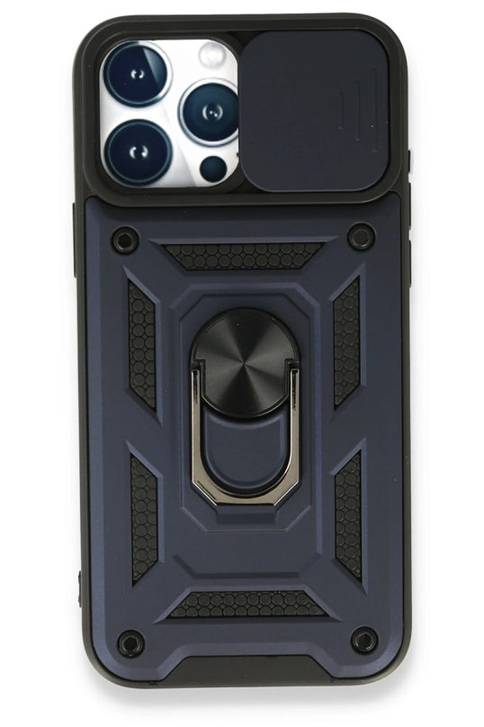 iPhone 15 Pro Pars Lens Yüzüklü Silikon Kılıf - Lacivert
