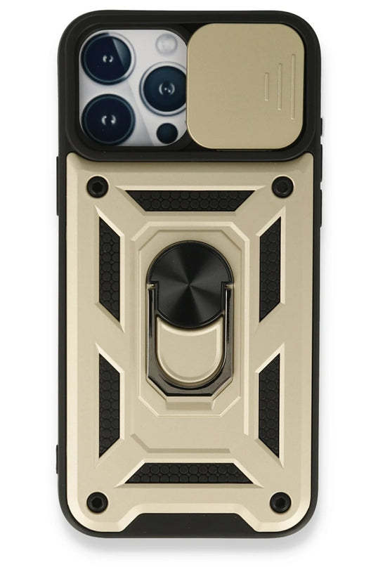 iPhone 15 Pro Max Pars Lens Yüzüklü Silikon Kılıf - Gold