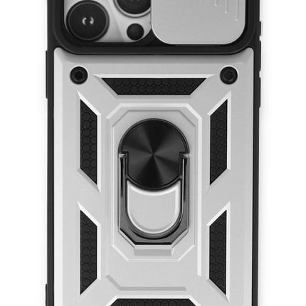 iPhone 15 Pro Max Pars Lens Yüzüklü Silikon Kılıf - Gümüş