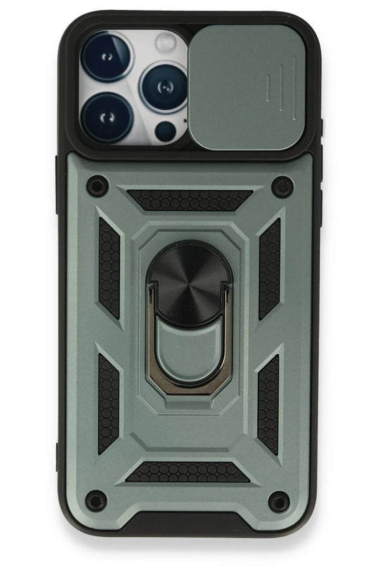 iPhone 15 Pro Max Pars Lens Yüzüklü Silikon Kılıf - Yeşil