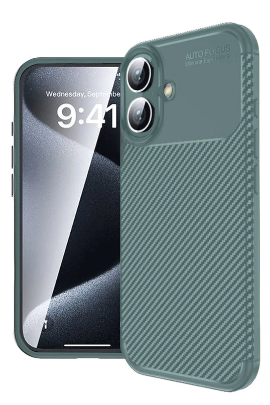 iPhone 16 Auto Focus Karbon Kapak Kılıf - Koyu Yeşil