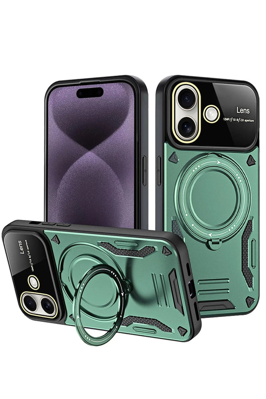 iPhone 16 Joy Lens Standlı Kapak Kılıf - Koyu Yeşil
