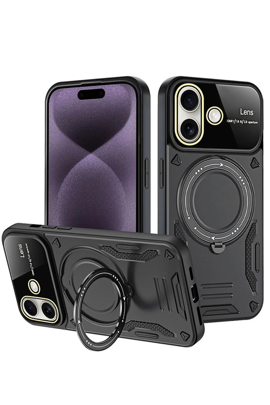 iPhone 16 Joy Lens Standlı Kapak Kılıf - Siyah