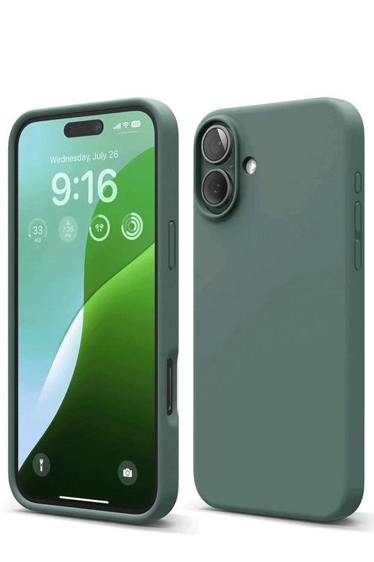 iPhone 16 Nano içi Kadife Silikon Kılıf - Koyu Yeşil