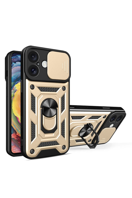 iPhone 16 Pars Lens Yüzüklü Silikon Kılıf - Gold