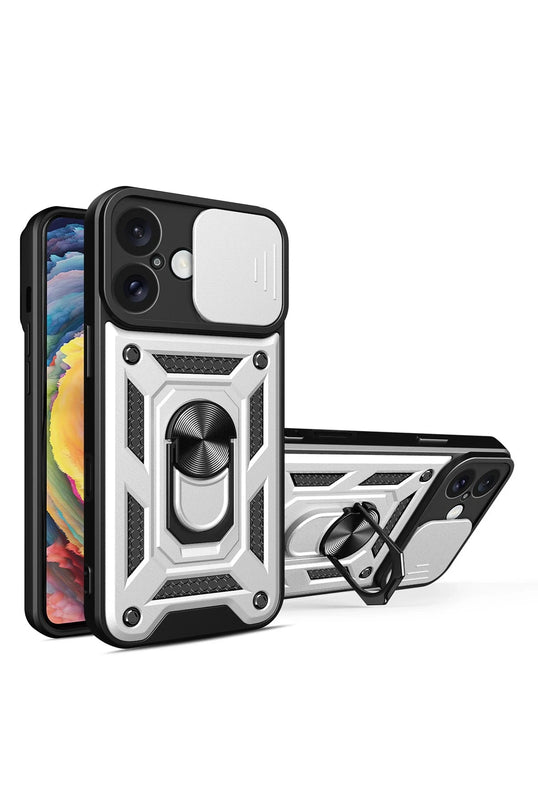 iPhone 16 Pars Lens Yüzüklü Silikon Kılıf - Gümüş