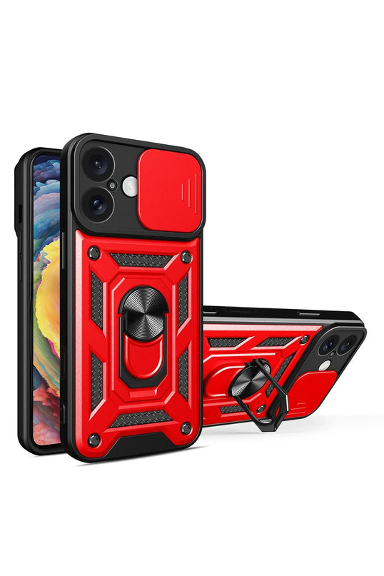 iPhone 16 Pars Lens Yüzüklü Silikon Kılıf - Kırmızı