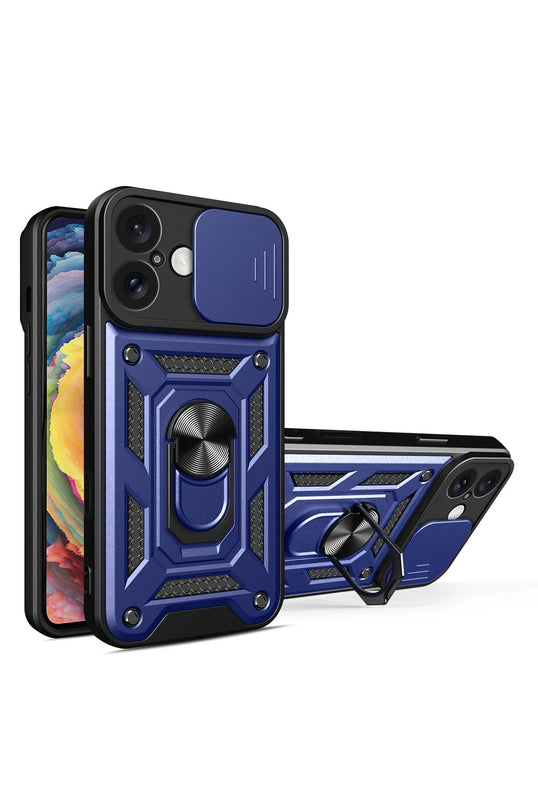 iPhone 16 Pars Lens Yüzüklü Silikon Kılıf - Lacivert