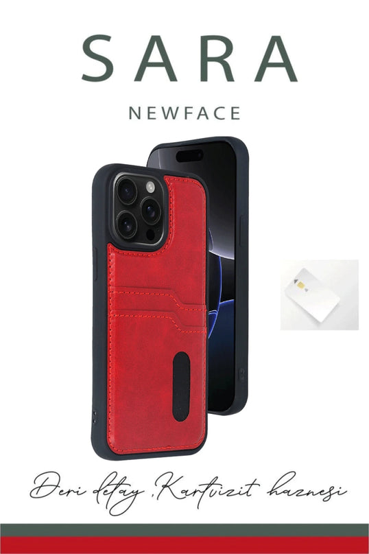 iPhone 16 Sara Kartvizitli Deri Kılıf - Siyah 3