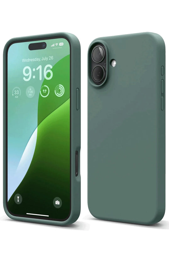 iPhone 16 Plus Nano içi Kadife Silikon Kılıf - Koyu Yeşil