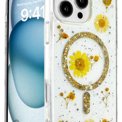 iPhone 16 Pro Daisy Simli Magsafe Kapak Kılıf - Gold