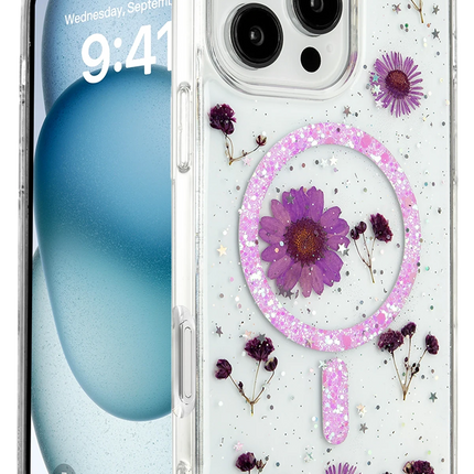 iPhone 16 Pro Daisy Simli Magsafe Kapak Kılıf - Mor