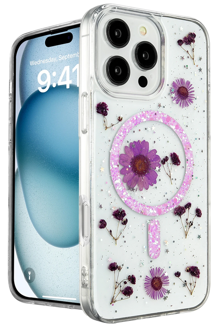 iPhone 16 Pro Daisy Simli Magsafe Kapak Kılıf - Mor