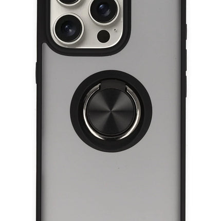 iPhone 16 Pro Montreal Yüzüklü Silikon Kapak Kılıf - Siyah