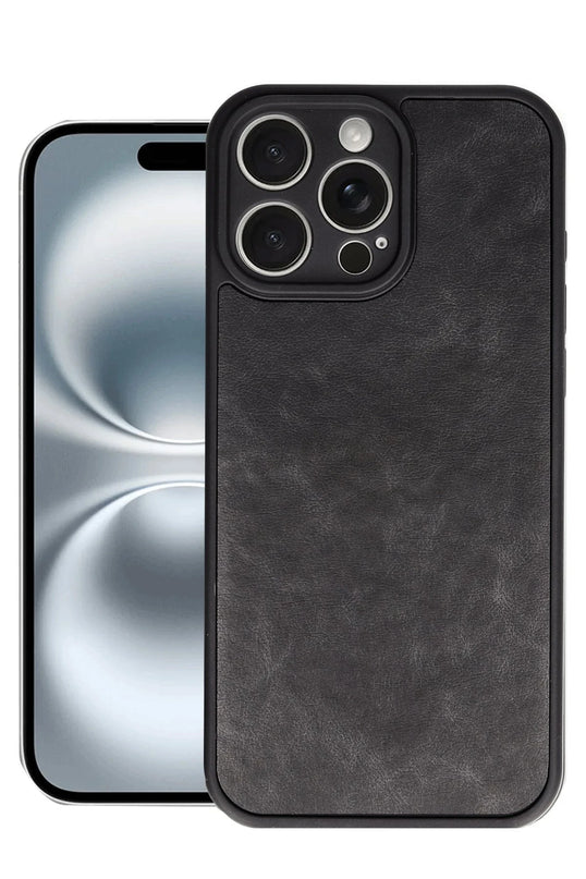 iPhone 16 Pro Max Aras Deri Kapak Kılıf - Siyah