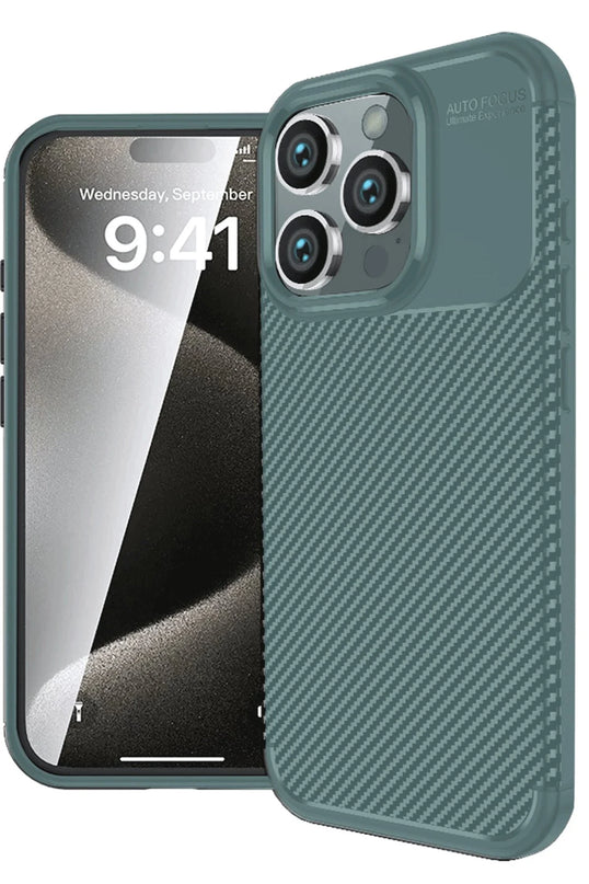 iPhone 16 Pro Max Auto Focus Karbon Kapak Kılıf - Koyu Yeşil