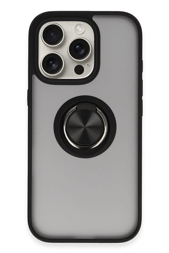 iPhone 16 Pro Max Montreal Yüzüklü Silikon Kapak Kılıf - Siyah