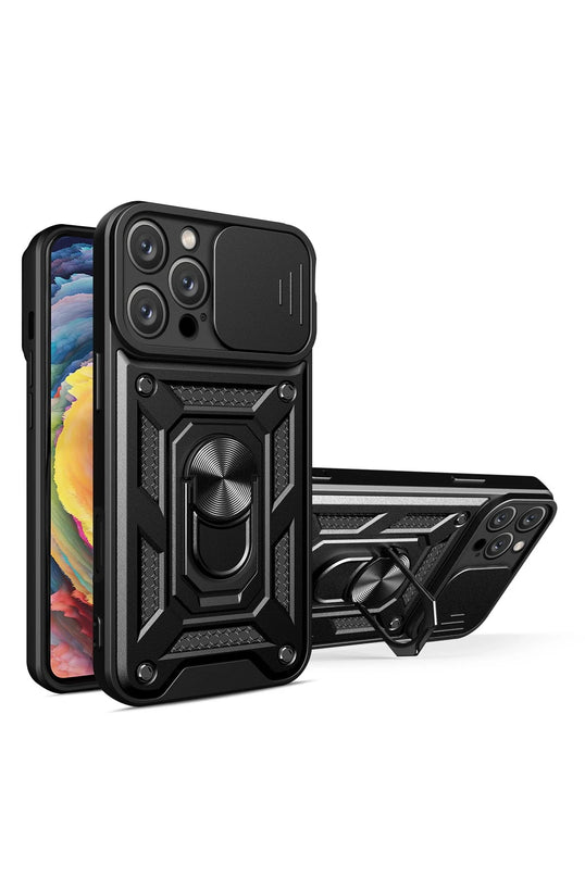 iPhone 16 Pro Max Pars Lens Yüzüklü Silikon Kılıf - Siyah