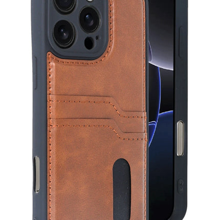 iPhone 16 Pro Max Sara Kartvizitli Deri Kılıf - Taba