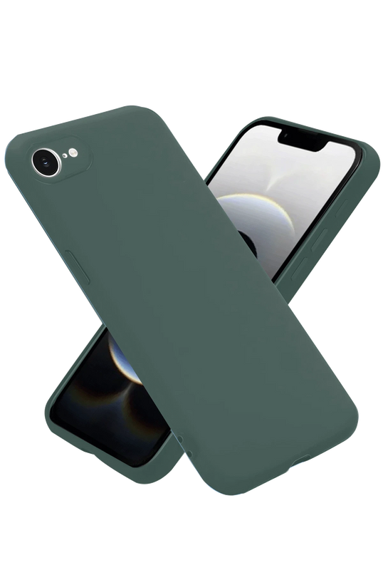 iPhone 16E Nano içi Kadife Silikon Kılıf - Koyu Yeşil
