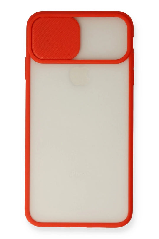 iPhone X Palm Buzlu Kamera Sürgülü Silikon Kılıf - Kırmızı 2