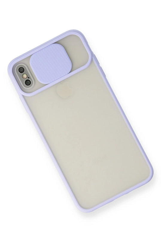 iPhone X Palm Buzlu Kamera Sürgülü Silikon Kılıf - Lila 3