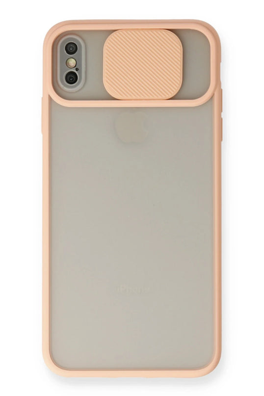 iPhone X Palm Buzlu Kamera Sürgülü Silikon Kılıf - Pembe