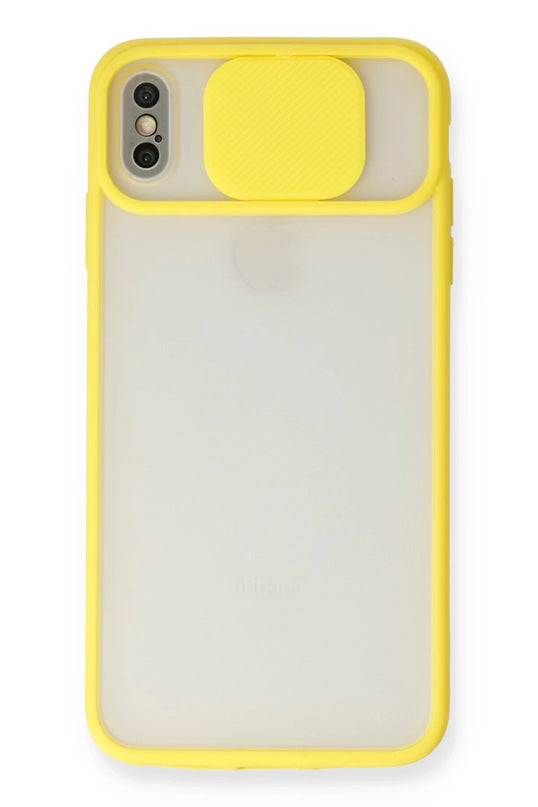 iPhone X Palm Buzlu Kamera Sürgülü Silikon Kılıf - Sarı