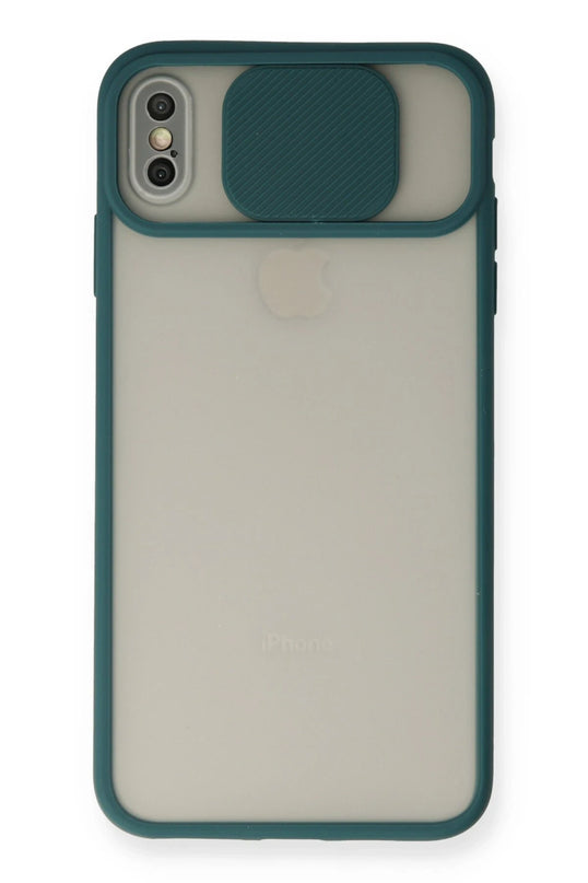 iPhone X Palm Buzlu Kamera Sürgülü Silikon Kılıf - Yeşil