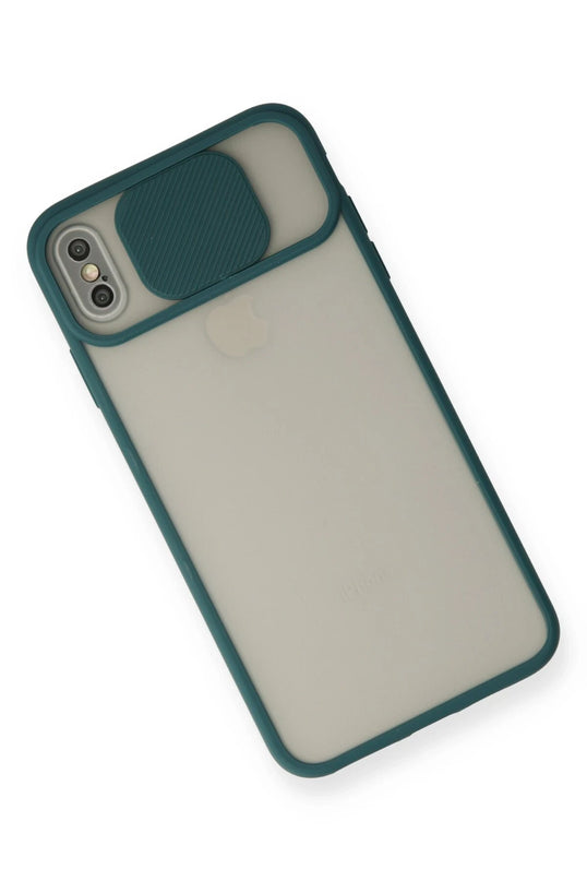 iPhone X Palm Buzlu Kamera Sürgülü Silikon Kılıf - Yeşil 3