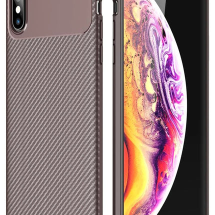 iPhone XS Max Auto Focus Karbon Kapak Kılıf - Kahverengi