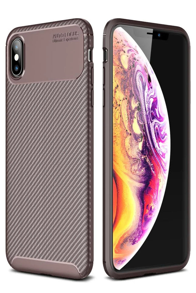 iPhone XS Max Auto Focus Karbon Kapak Kılıf - Kahverengi