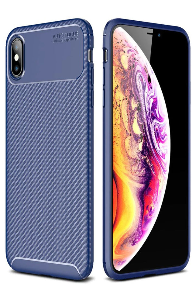 iPhone XS Max Auto Focus Karbon Kapak Kılıf - Lacivert