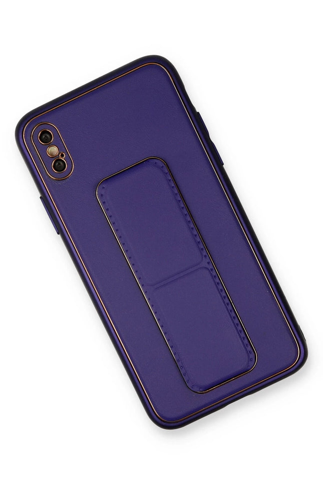 iPhone XS Max Coco Deri Standlı Kapak Kılıf - Mor 2