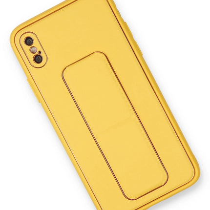 iPhone XS Max Coco Deri Standlı Kapak Kılıf - Sarı 2
