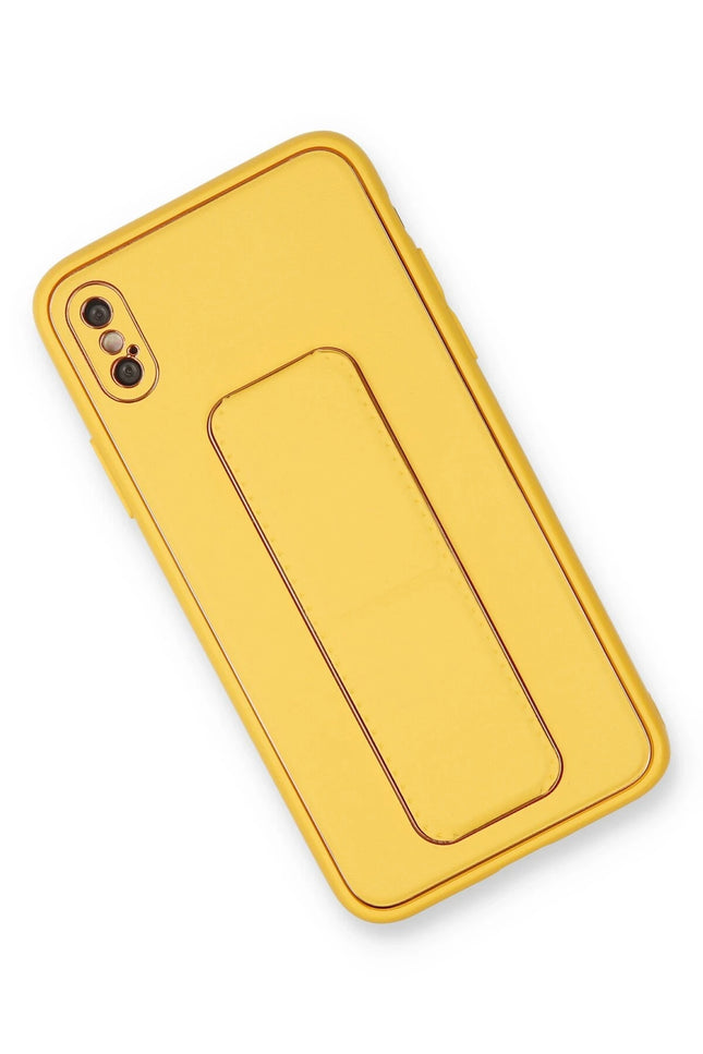 iPhone XS Max Coco Deri Standlı Kapak Kılıf - Sarı 2