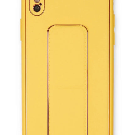iPhone XS Max Coco Deri Standlı Kapak Kılıf - Sarı