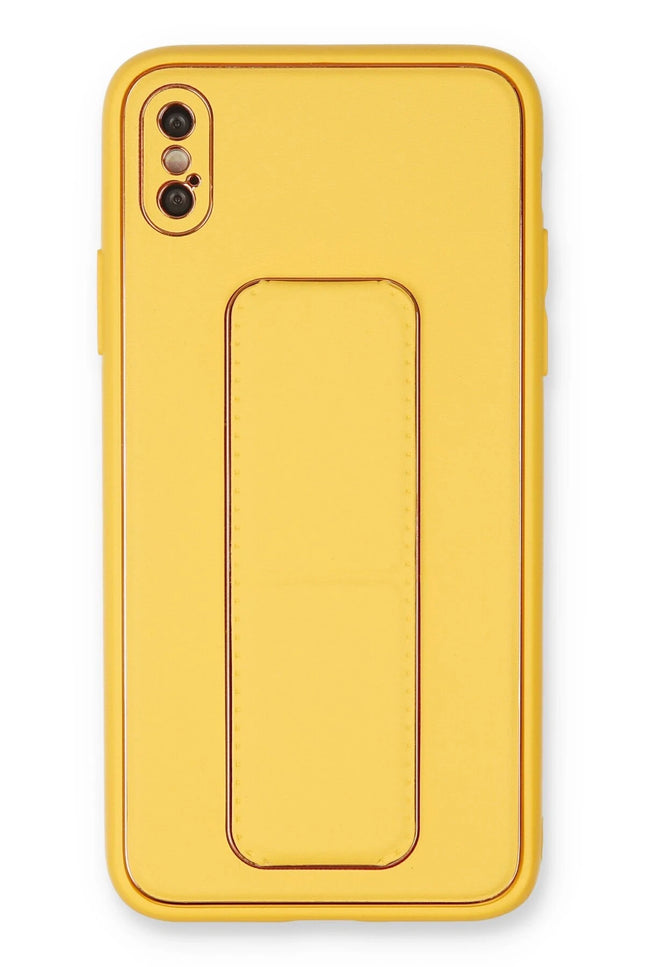 iPhone XS Max Coco Deri Standlı Kapak Kılıf - Sarı
