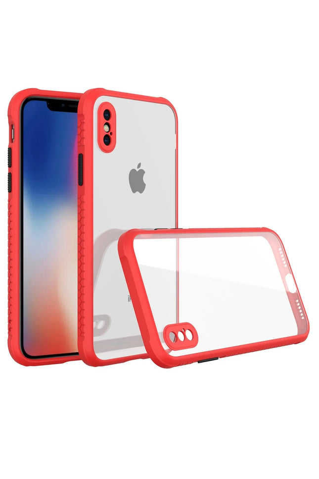 iPhone XS Max Miami Şeffaf Silikon Kılıf - Kırmızı