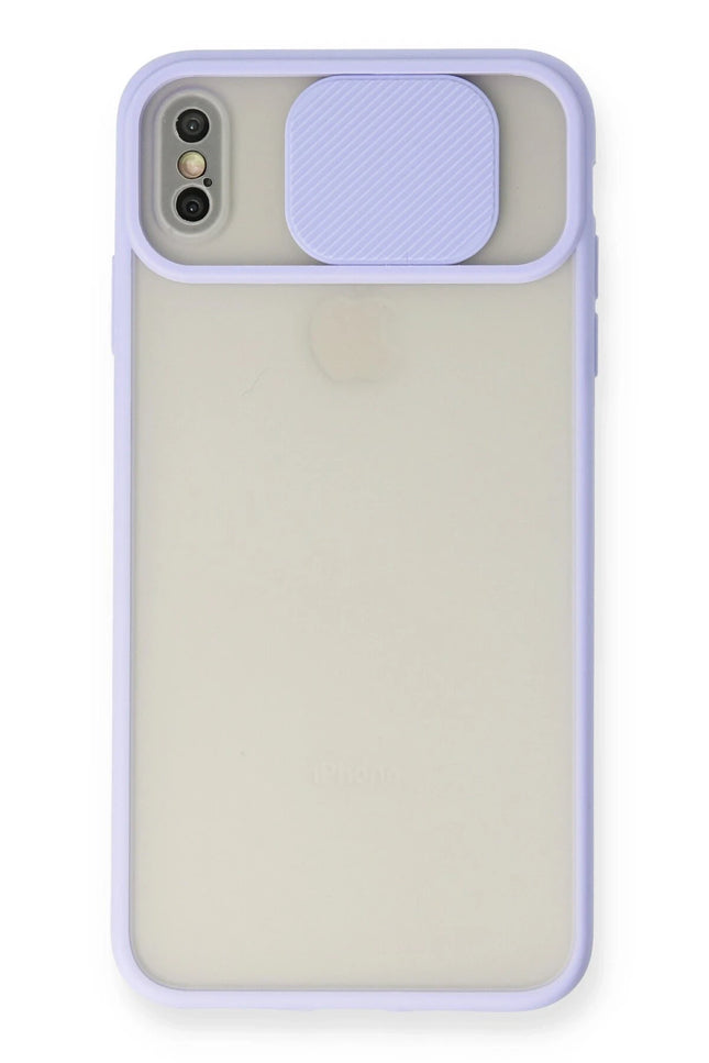 iPhone XS Max Palm Buzlu Kamera Sürgülü Silikon Kılıf - Lila