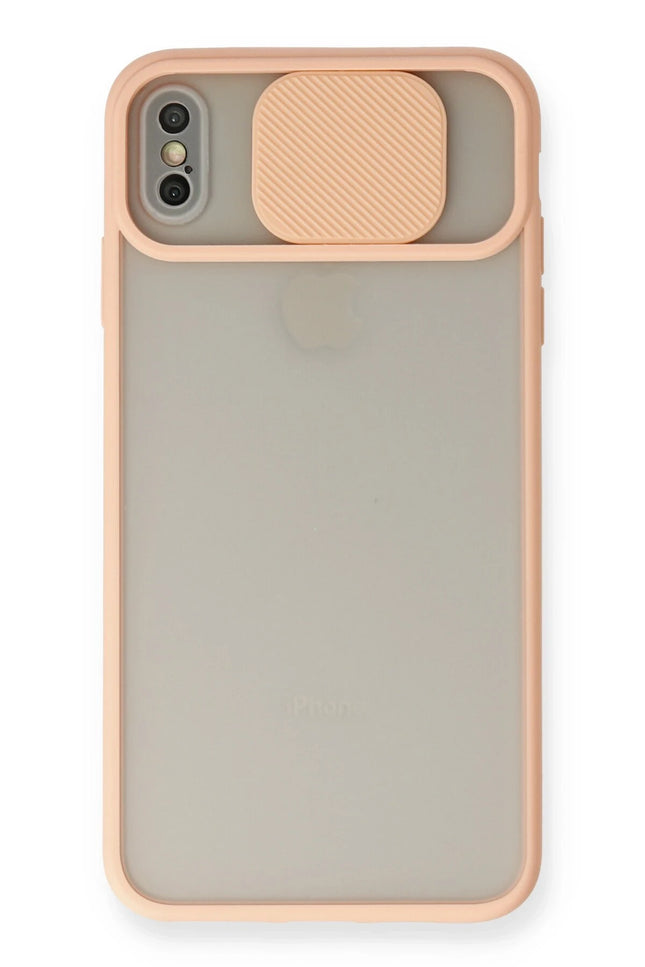 iPhone XS Max Palm Buzlu Kamera Sürgülü Silikon Kılıf - Pembe